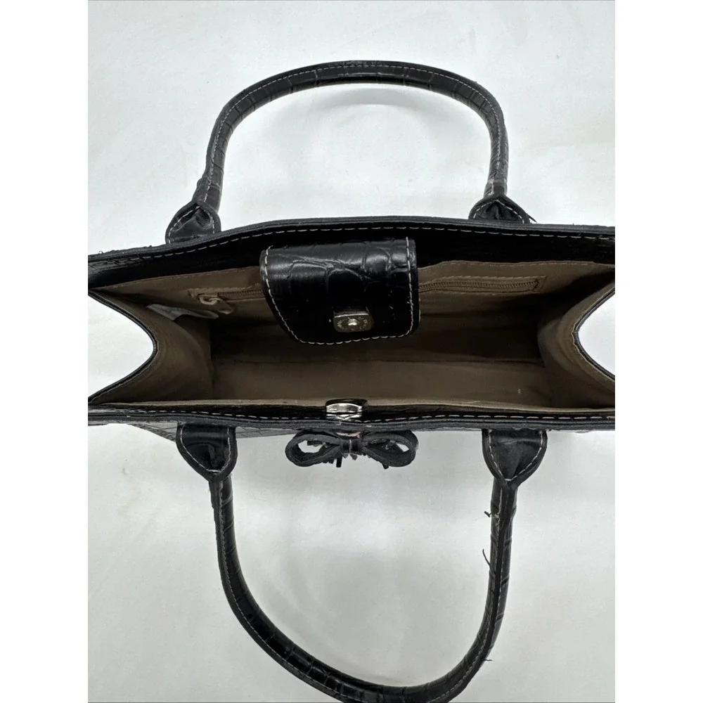 Vintage LIZ CLAIBORNE Black crocodile-embossed faux leather‎ handbag W/ Bow